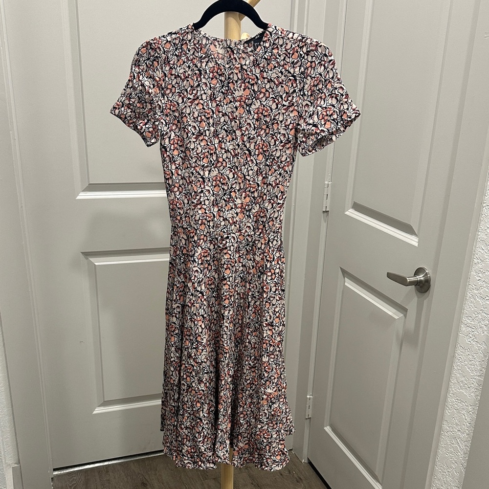 H&M Coral and Black Floral Midi Dress